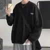 Moletom de onda de waffle transfronteiriço para homens, estilo coreano outono e inverno, novo top solto de gola redonda, tendência de Hong Kong e versátil