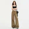 Conjunto estiloso cáqui jeans feminino outono versátil calça de cintura alta wide leg mostra pernas longas calça nova ins