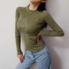 Camisa de cuello redondo para mujer, otoño e invierno 2024, nueva, ajustada, de manga larga, suéter corto, parte superior interior