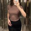 Playera Tailandesa de Cuello Alto Corta de Manga Corta de Color Puro 2025 Verano Nueva Sexy Ajustada Versátil para Fondo Top Corto