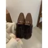 Primer Encuentro Ji Zapatos de Felpa Cálida con Puntera Cuadrada Estilo Europeo y Americano para Mujer, Uso en Exteriores, Nuevo Estilo Otoño/Invierno 2026, Corte Bajo, Versátiles