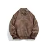 Jaqueta curta casual estilo americano para homens, nova jaqueta de motociclista vintage com gola lapela para primavera e outono, roupas masculinas da moda em marrom