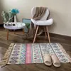 Alfombra de Algodón y Lino Estilo Vintage Rústico con Borlas Alfombra para Sala de Estar Mesa de Café Alfombra para Dormitorio Mesita de Noche Largo Frente de la Cama