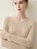 Suéter de malha puro cashmere com gola redonda e corte slim para mulheres, camada base para outono e inverno, suéter de cashmere de manga longa prêt-à-porter de primeira linha