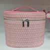 Bolsa de Maquiagem de Couro PU com Padrão Trançado, Bolsa de Maquiagem Portátil em Camadas de Grande Capacidade, Balde de Maquiagem Redondo Portátil para Viagem e Uso Externo para Mulheres