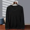 Suéter de cachemira con cuello en V para hombre, 100% cachemira pura, jersey casual de negocios, corte holgado, camiseta básica de cachemira de color liso