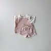 Ropa Infantil Nueva de Estilo Coreano Verano Algodón Fino Suelto Letra Raglán Manga Corta Shorts Traje de Dos Piezas para Niños y Niñas