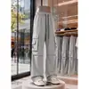 Pantalones Cargo de Bolsillo Grande Estilo Americano Nuevo para Primavera y Otoño, Unisex, Cintura Elástica con Cordón, Pierna Recta Ancha Casual, Modernos