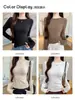 Camiseta Básica de Punto Canalé con Cuello Redondo K2001 Premium de Lyocell para Mujer, Camiseta de Lana Ajustada para Otoño e Invierno