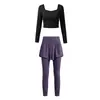 Conjunto de Yoga Red Social para Mujer Cuello Cuadrado Temperamento Manga Larga Pantalones Falsos de Dos Piezas Tacto Nude Ropa Deportiva para Pilates Conjunto de Dos Piezas Mujer Otoño