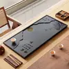 Bandeja de chá preto e dourado para uso doméstico e de escritório, design simples para mesa, bandeja de chá embutida com drenagem, pequena bandeja de drenagem de chá
