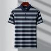 Camisa polo listrada YINGAO com bolso masculina nova verão gola polo meia-idade manga curta camiseta masculina moderna transfronteiriça