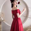Vestido de satén tostado con hombros descubiertos para novia, fiesta de boda de primavera, vestido de noche, rojo vino, vestido de espalda descubierta para mujer