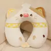 Almofada de espuma de memória em formato de U com desenho de animal, travesseiro de espuma de memória para apoio do pescoço, travesseiro de pescoço portátil para cochilos e viagens