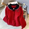 Suéter largo de punto casual juvenil estilo universitario coreano para mujer con etiqueta en el cuello, blanco, talla única