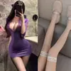 Falda Morada Sexy de Encaje para Discoteca Ajustada al Cuerpo Lencería Sexy Push-Up Traje de Juego de Secretaria Ol No Necesita Quitarse Camisa de Tentación