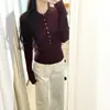 Suéter de punto amarillo para mujer, atuendo de primavera, principios de otoño, chic coreano, camiseta base de punto única, top de manga larga para mujer