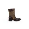 Versión de piel de vaca [Serie Etiqueta Negra] tacón grueso que aumenta la altura 4 cm hebilla retro de colorblock piel genuina botas vaqueras de media pantorrilla para mujer