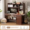 Escritorio de madera maciza con estantería, escritorio de computadora integrado para estudiantes, escritorio simple para estudio en casa con cajones, mesa de almacenamiento