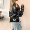 Bolsa Pequena Quadrada Diamante Moda 2024 Nova Guofeng Gem Bolsa Feminina Estilo Ocidental Texte Shoulder Crossbody Bag