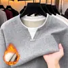 Camiseta de Manga Larga para Hombre de Venta Caliente Primavera Ropa Casual de Moda para Hombre de Mediana Edad Cuello Redondo Capa Base Sudadera Holgada Sudadera con Forro Polar Hombre