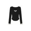 Camisa de Base de Manga Longa Mr [Veludo Canelado] para Mulheres Outono Inicial Camiseta Preta Slim Fit Top Chic de Alto Padrão