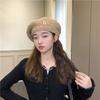 Boina de felpa para mujer otoño e invierno versátil sombrero de lana de punto estilo coreano que hace que la cara se vea pequeña gruesa cálida sombrero de pintor moda