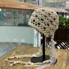 Chapéu Turban de Renda Vazada com Franjas Estilo Étnico para Mulheres, Chapéu Pulôver de Tricô Fino para Primavera e Verão, Chapéu Retrô Afina o Rosto