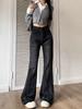 Jeans Microacampanados Retro Americanos para Mujer Otoño e Invierno Nuevo Cintura Alta Sueltos Adelgazantes Pierna Recta Pantalones de Pierna Ancha