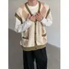 Nuevo Suéter Chaleco de Punto Jacquard Acolchado sin Mangas con Cuello en V en Capas Estilo Retro Perezoso 2025 para Hombre