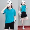 Conjunto de Verão Solto Emagrecedor de Duas Peças Feminino Moderno Novo Celebridade Cibernética Redutor de Idade Casual Moda Manga Curta Shorts Roupa Esportiva