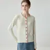 Cárdigan de cachemira grueso de doble capa para mujer, cuello redondo de encaje, abrigo de manga larga, nuevo top abotonado estilo coreano para otoño e invierno