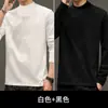 Camiseta Masculina de Algodão Puro, Manga Longa, Cor Sólida, Peso Pesado, Estilo Japonês de Outono, Gola Semifechada, Modelagem Solta, Estilo Ins