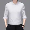 Camisas de Manga Larga para Hombre Transfronterizas, Camisas Finas de Color Sólido Ajustadas Modernas, Camisas Casuales de Negocios, Ropa para Hombres de Mediana Edad