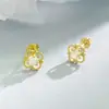 Pendientes Frescos y Sencillos de Plata de Ley S925 para Mujer, con Delicados Pétalos Huecos con Diseño de Piedra Ópalo, Elegantes Clavijas de Oreja de Trébol de Cuatro Hojas