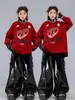 Ropa Hip-Hop para Niños Moda Urbana de Street Dance Outfit Traje Rojo con Llamas para Niños Atuendo de Presentación Fresco y Elegante para Niños Hip-Hop