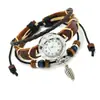 Pulseira Relógio Tecida à Mão Estilo Floresta Tendência, Relógio de Pulso Quartz com Pingente Artístico de Folha Liga Retro para Feriado