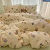 Set de Algodón de Cuatro Piezas Estilo Ins de Dibujos Animados Lindo 100% Algodón Funda de Edredón Sábanas Juego de Cama de Tres Piezas para Dormitorio Niños