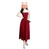 Vestido de tirantes floral rojo retro francés Verano 2025 para niños Nuevo estilo vacacional junto al mar Vestido largo de cintura ajustada