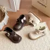 Botines Cortos con Lazo Estilo Coreano para Niñas 2026 Otoño/Invierno Nueva Llegada Cálidos con Felpa Botines Pequeños de Piel Botas de Algodón con Tejido en Superficie de Piel para Niñas