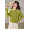 Sim Moda de Outono versátil gola redonda laço elegante manga longa suéter de malha top para mulheres