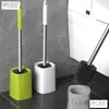Sin ángulo muerto, con base, juego de cepillos de baño de mango largo, cepillo para inodoro de plástico para uso doméstico, para limpiar inodoros