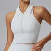 Cuello Solapa Cremallera Antishock Integrado Chaleco de Yoga Anticaída Ropa de Tenis Verano Fitness Sujetador Deportivo Sin Mangas