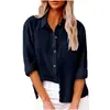 Otoño 2025 Ebay Amazon Aliexpress Estilo Europeo y Americano Holgado Color Sólido Solapa Botón Manga Larga Algodón Lino Top para Mujer
