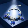 Pulsera popular estilo Pan Jia con pedrería azul, corazón de cereza, gota de agua, flor de hielo, joyería de pulsera de moda de alta gama