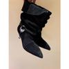 2026 Novo Estilo de Comércio Exterior Camurça Fosca Bico Fino Salto Fino Salto Baixo Cadarço Fivela de Metal Salto Gatinho Botas Western Botas Curtas Sapatos Femininos