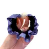 Goma para el pelo de encaje con perlas y rayas azules estilo coreano minimalista, sujetador de coleta de alta gama, cuerda para el pelo elegante y moderna