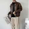 Outono e Inverno Estilo Coreano Estilo Moda Estilo Retrô Motocicleta PU Jaqueta de Couro Jaqueta de Couro Curta Masculina