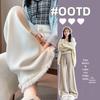 Calça de Malha Wide Leg Feminina Outono e Inverno 2024 Nova Cintura Alta Calça de Arroz Glutinoso com Franja e Borla de Camada Dupla Calça Estreita de Varrer