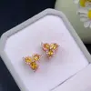Aretes de Zafiro Amarillo Natural Puro, Cristal Súper Rosa, Color Transparente y Brillante, Tamaño 3*4mm, Plata 925 Incrustada de Precisión